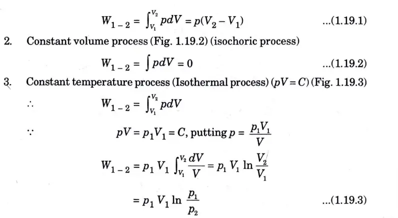 expression of work done for various non-flow processes