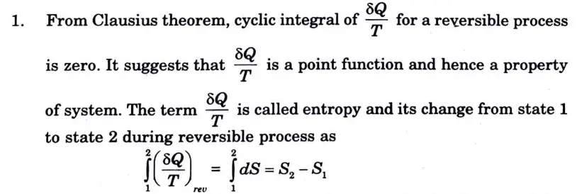 Define entropy. Prove that entropy is a point function