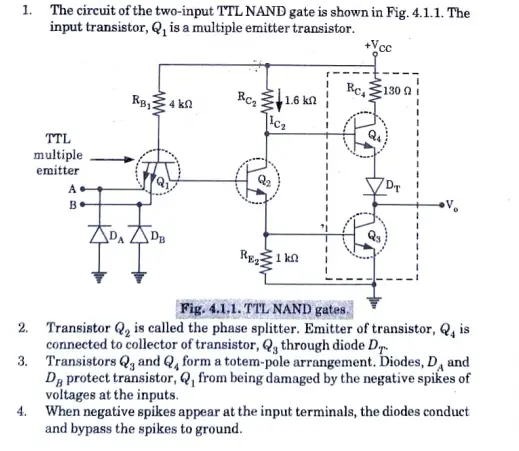 .Describe the construction and operation of TTL NAND gate