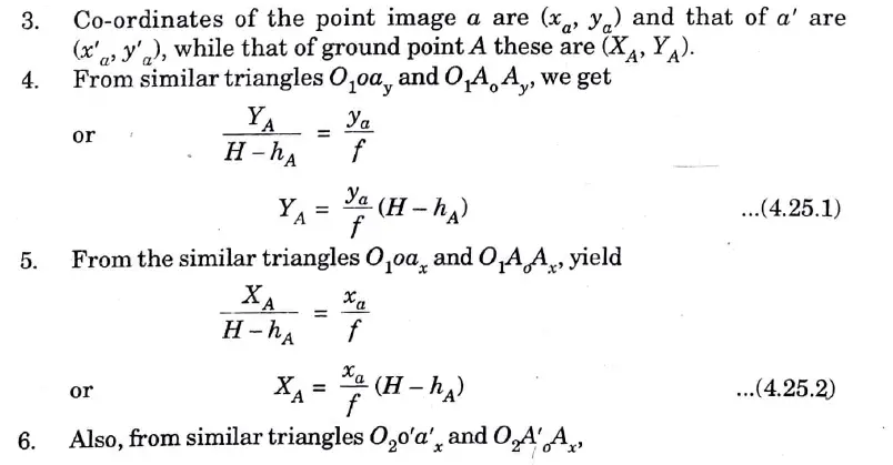 Derive parallax equation for determining elevation and ground coordinates of a point