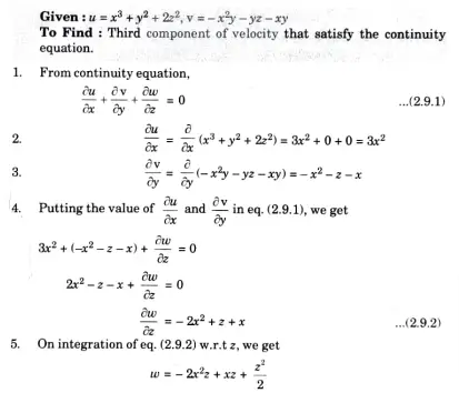 Two velocity components are given in the following equations, find the third component such that they satisfy the continuity equation