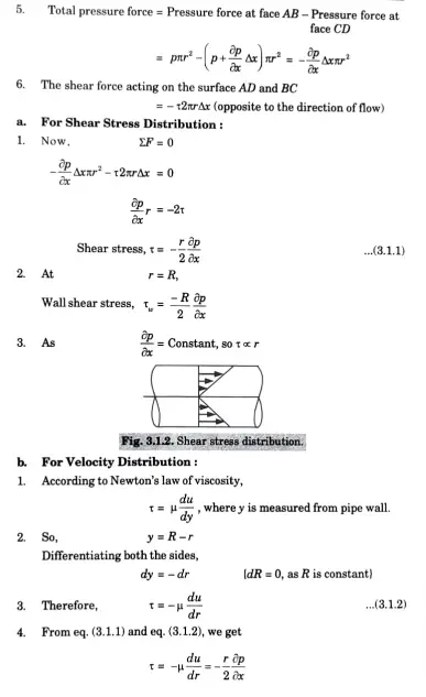 Derivation for Velocity and Shear Stress Distribution