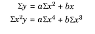Write the normal equations to fit a curve y = ax2 + b by least square method. Ans. Normal equations for the given curve are