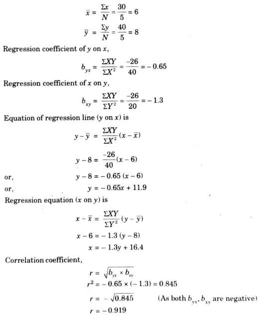 Find the coefficient of correlation (r) and obtain the equation to the lines of regression for the following data 