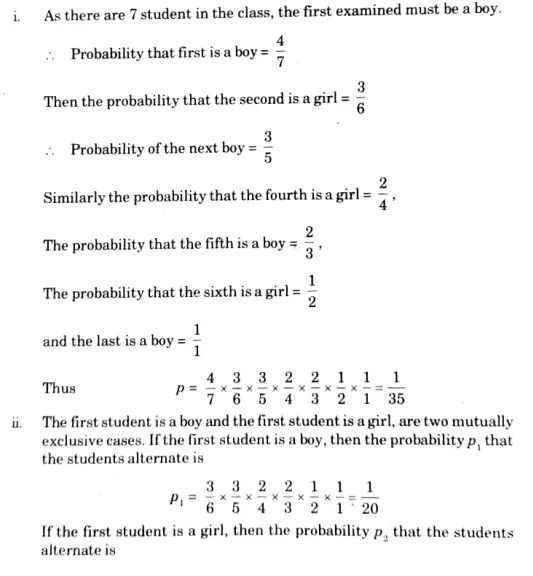 The students in a class are selected at random, one after the other, for an examination. Find the probability that the boys and girls in the class alternate i
