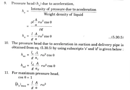  Derive an expression for accelerating head in reciprocating pump assuming piston motion by SHM.