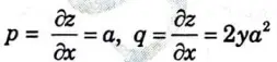 Derive a partial differential equation by eliminating the constants a and b from z = ax + a2y2 + b.