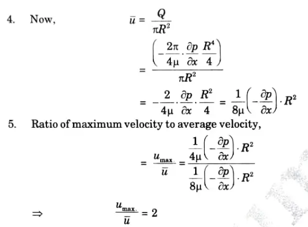 maximum velocity in a circular pipe for viscous flow is equal to two times the average velocity of flow