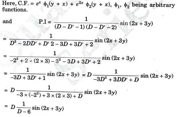Solve the partial differential equation (D - D’ -1) (D - D’ - 2) = sin (2x + 3y)