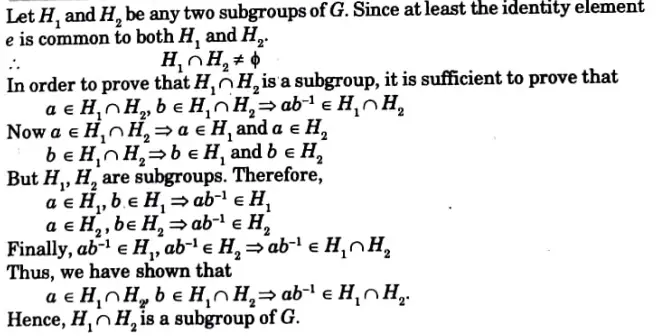 Prove that the intersection of two subgroups of a group is also subgroup. 