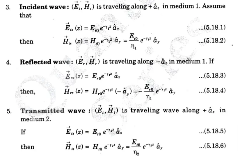 reflection of plane wave for the normal incidence. Discuss about reflection and transmission coefficient for E and H
