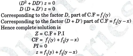 Solve the following partial differential equation (D2 + DD’) z = 0