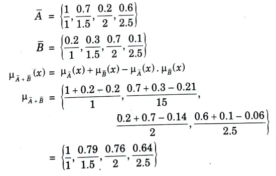 If A(bar) = {1/1, 0.7/1.5, 0.2/2, 0.6/2.5} and B(bar) = {0.2/1, 0.3/1.5, 0.7/2, 0.1/2.5} (Application of Soft Computing)