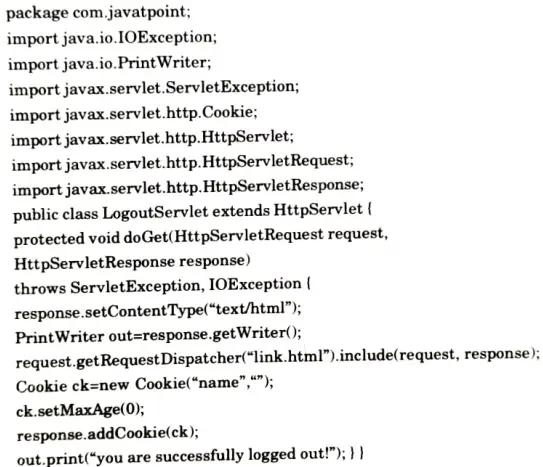 Write a servlet program for servlet login and logout using cookies