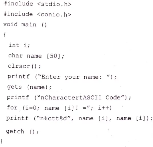 Compare the working of the function strcat and strncat. Write a program, which read your name from the keyboard and outputs a list of ASCII codes, which represent your name.