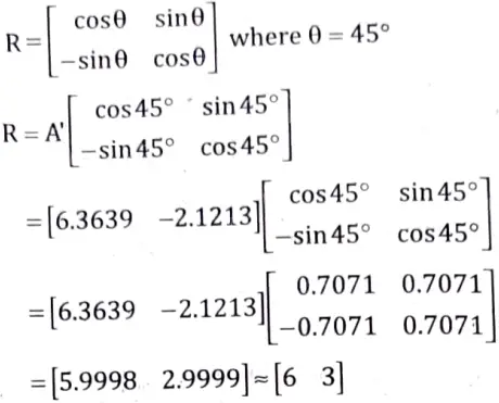 Show that this is same as coordination of matrix for 45 degree clockwise rotation followed by reflection about x axis and finally by counter clockwise rotations by 45 degree about origin. 