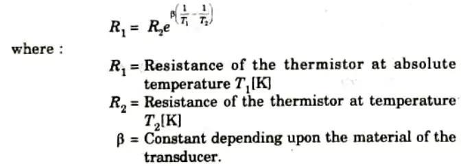 Give the relationship between resistance and temperature of thermistors.