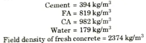 Standard deviation can be taken as 4 MPa. The specific gravity of FA and CA are 2.65 and 2.7 respectively