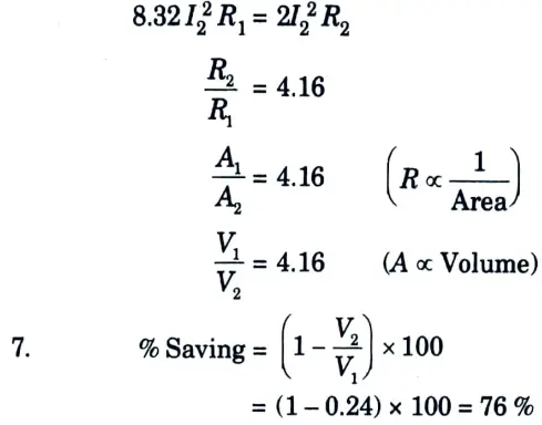 What is the percentage saving in copper feeder if the line voltage in a 2-wire DC system is raised
