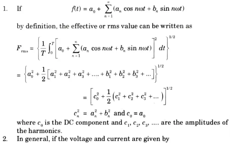 Derive expression of effective values of fourier-series