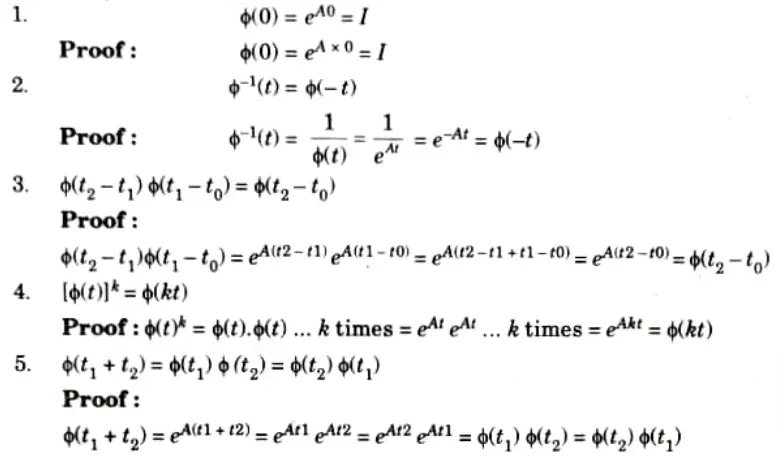 State properties of State Transition Matrix (STM), find out state transition matrix for