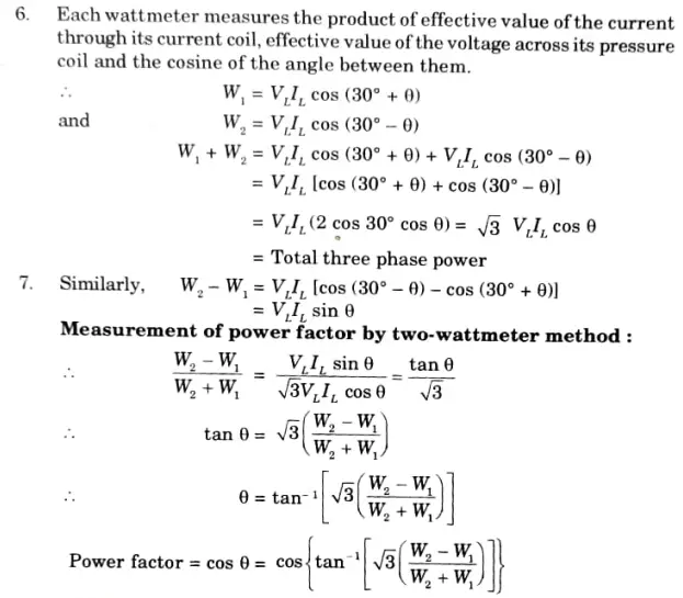 Discuss two wattmeter methods of power calculation in a three phase system.