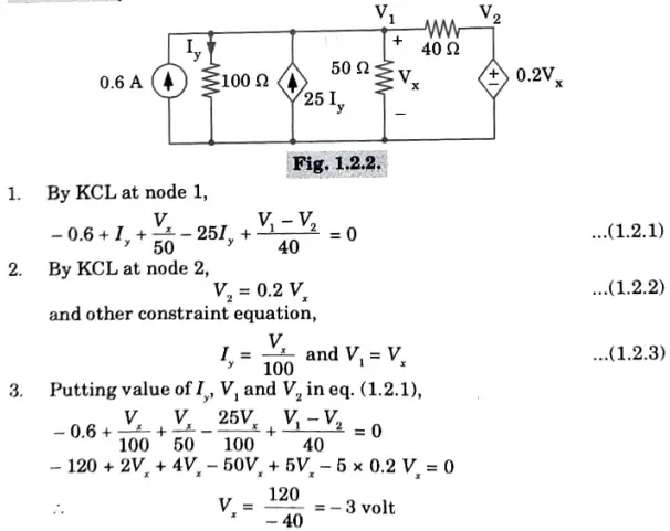 For the circuit shown in Fig., find the voltage VX  using nodal analysis.