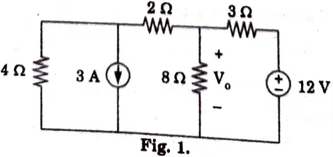 Use source transformation to solve V0 in the circuit shown in Fig.1.