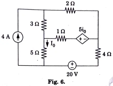 Find i0 in the circuit shown in the Fig. 6 using superposition