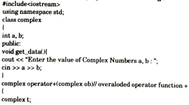 Write a program in C++ for binary operator overloading.  