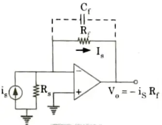 Draw the circuit diagram of current to voltage converter (transresistance amplifier). 