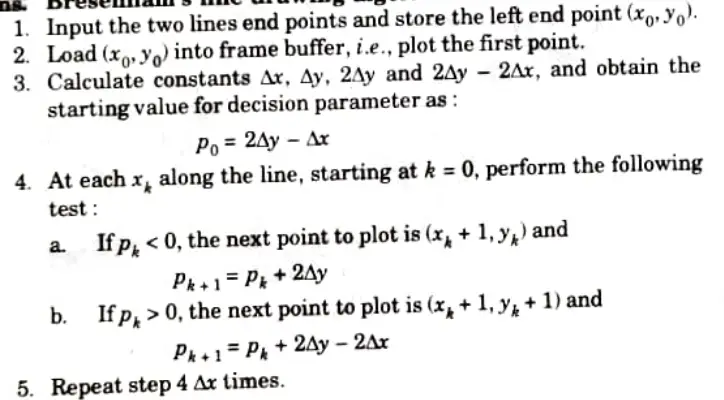 Write the Bresenham's algorithm of a line. Computer Graphics