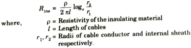 Write the expression of insulation resistance of a single core cable.