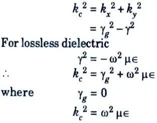 Define cut-off wave number (kc). Show that k2c = ω2με for lossless dielectric. 