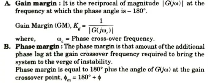 Define gain and phase margins.