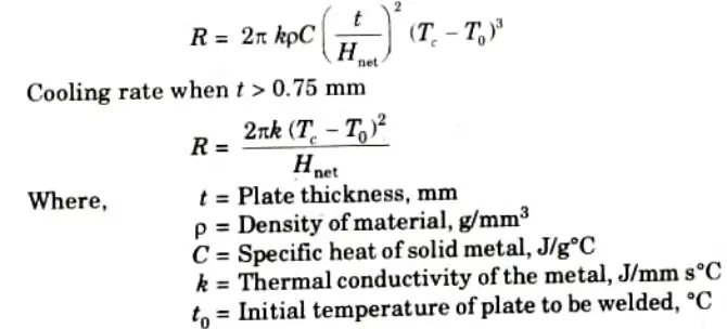 Give the formula of cooling rate in welding. Advance Welding