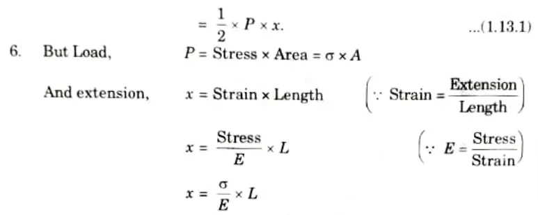 Derive the expression for strain energy stored in a body when the load is applied gradually. Aktu Btech