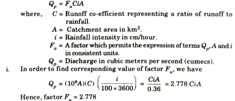 Explain the rational methods of computing the peak discharge of a small catchment. Engineering Hydrology