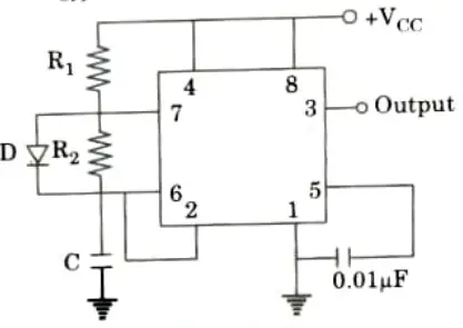Design a 555 timer as astable multivibrator giving its block diagram which provides an output signal frequency of 2 KHz and 75 duty cycle. Aktu Btech