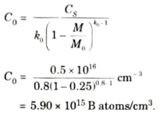 A silicon ingot with 0.5 x 1016 boron atoms/cm3 is to be grown by CZ method. What should be the concentration of boron in the melt to obtain the required doping concentration? Aktu Btech