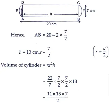 The total height of the solid is 20 cm and the diameter of the cylinder is 7 cm. 