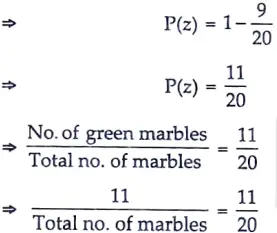 If the jar contains 11 green marbles, find the total number of marbles in the jar. 