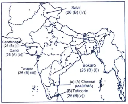 Two features 'a' and 'b' are marked on the given political outline map of India. SOCIAL SCIENCE